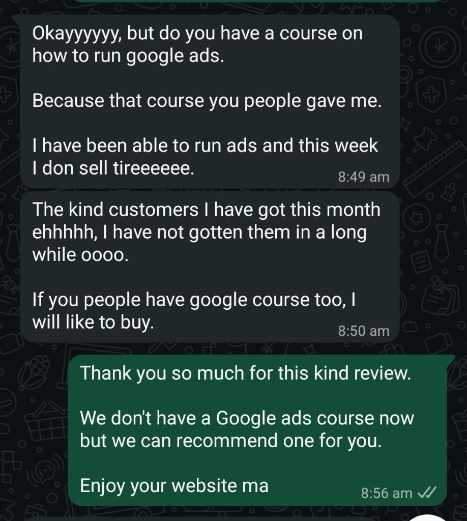 Student WhatsApp Feedback: Running ads and making sales