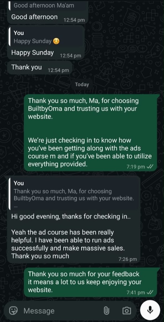 Ibukun WhatsApp Feedback: Running ads successfully and making massive sales