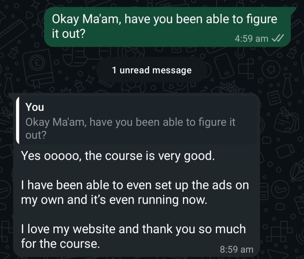 Student WhatsApp Feedback: Setting up ads on their own and running campaigns successfully